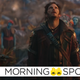 Chris Pratt's Peter Quill rolls his eyes upwards and raises his head in an exaggerated sigh, with Mantis (holding a large rifle) and a crowd of blue-skinned aliens in tribal wear in the background.